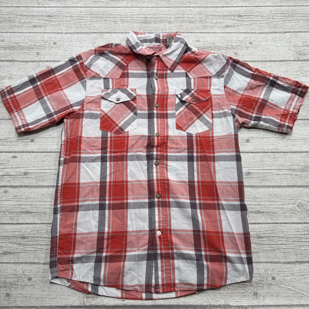 Vintage Wrangler Shirt Men's Medium Red Plaid Short Sleeve Button Down Western
